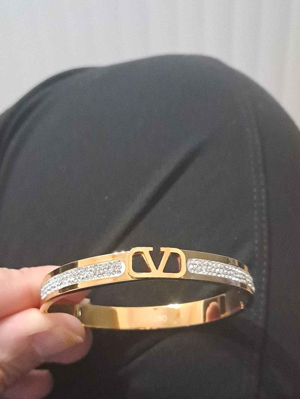 Fashion Jewelry Gold-tone Logo Crystal Accent Bangle Bracelet